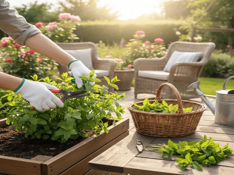 mint plants are being harvested with cutter.
