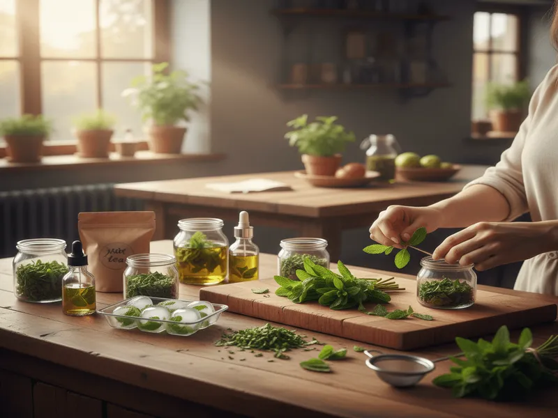 Mint plants are being stored in different jars.